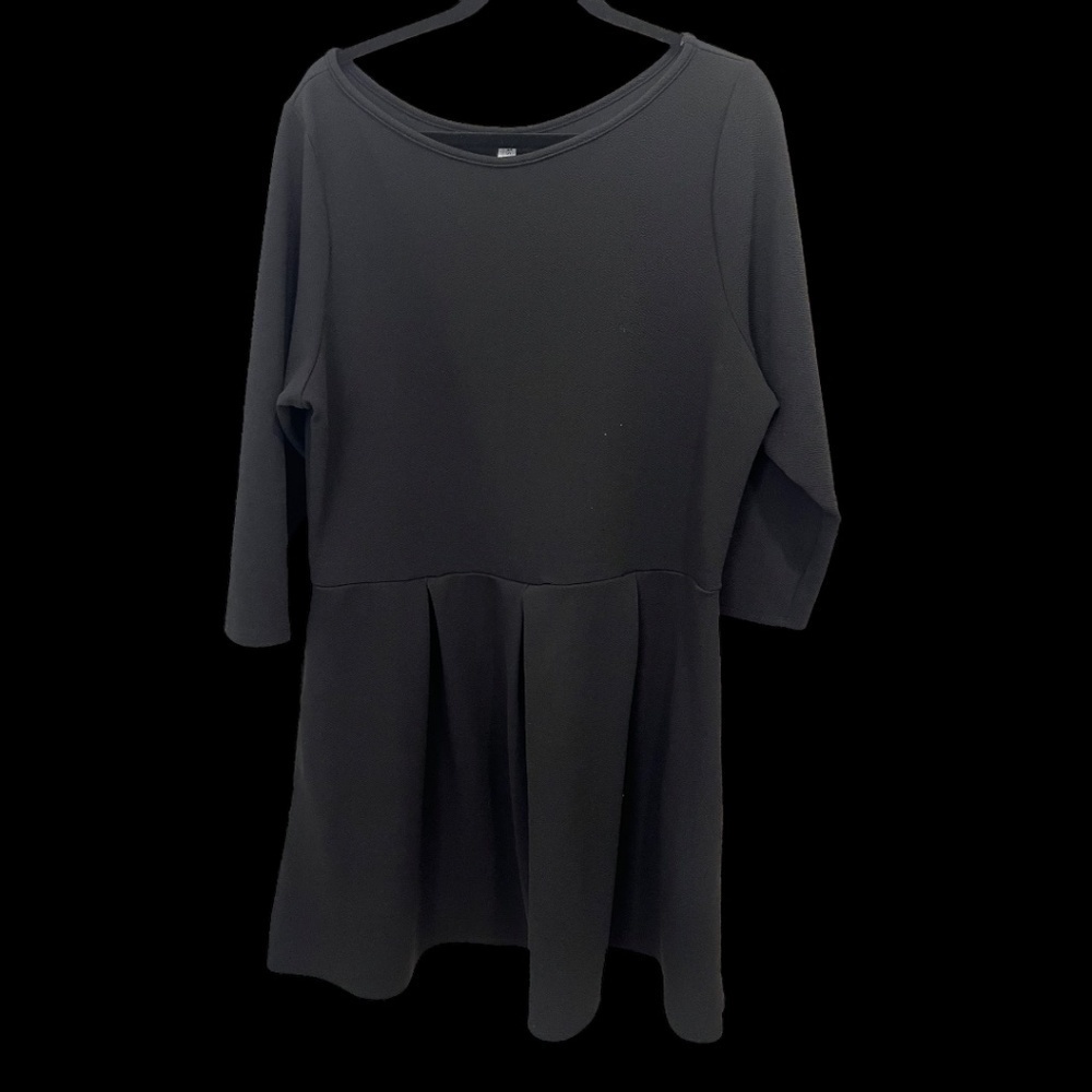 24SEVEN Comfort Apparel Plus Sze Textured 3/4 Sleeve Pleated Black Dress Size 2X